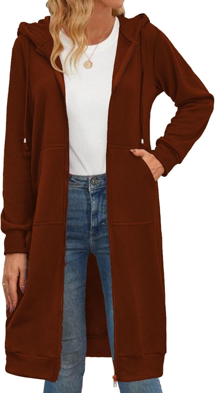 Women's Zip Up Hoodies Oversized Fleece Long Tunic Sweatshirts Casual Long Sleeve 2024 Fall Hoodie Jacket Coat