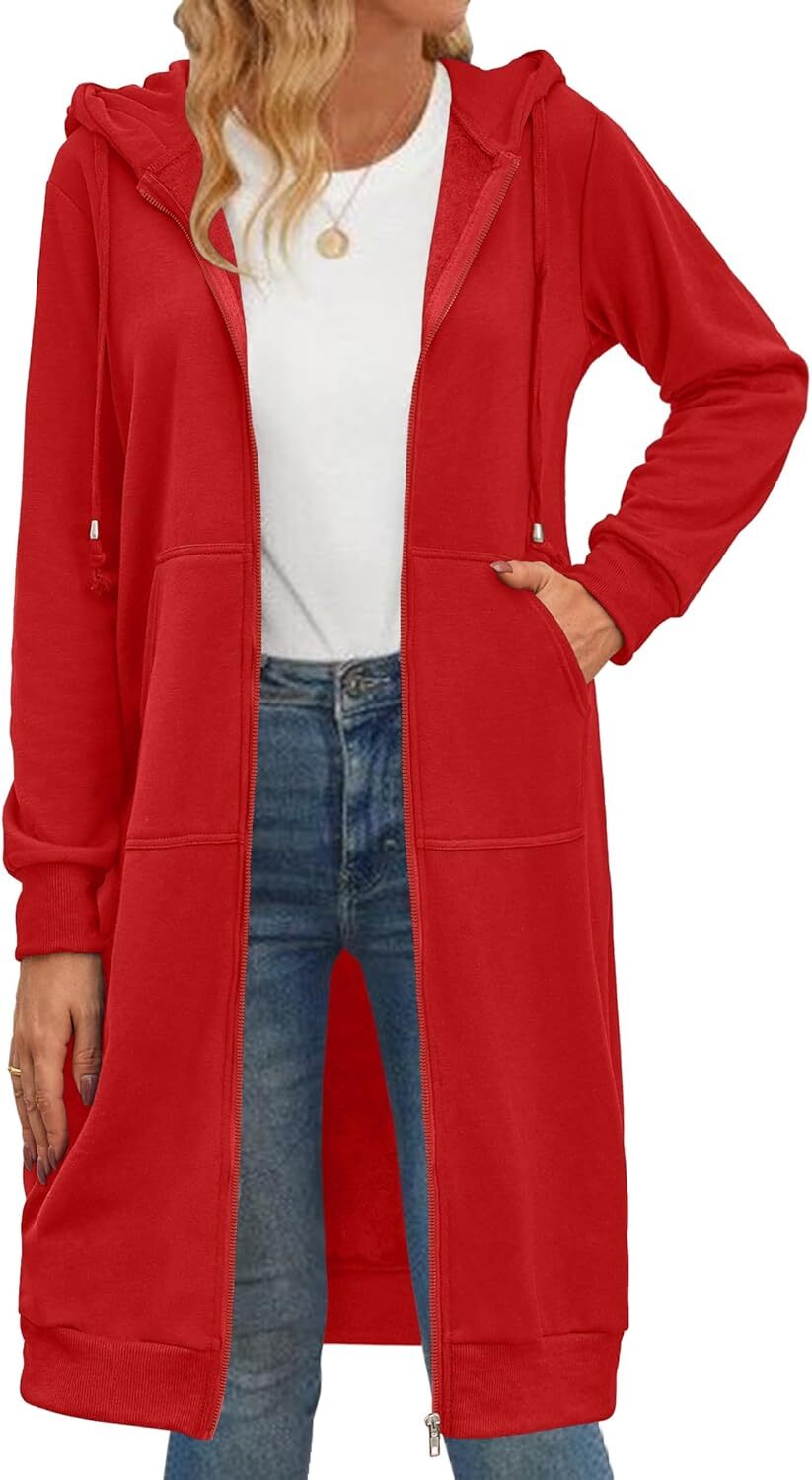Women's Zip Up Hoodies Oversized Fleece Long Tunic Sweatshirts Casual Long Sleeve 2024 Fall Hoodie Jacket Coat