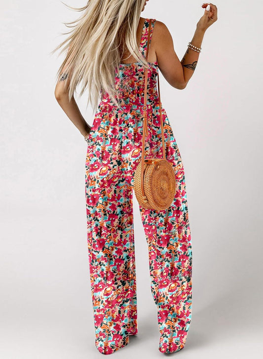 ⏰Hot Sale-Womens Overalls Casual Floral Print Sleeveless Jumpsuit with Pockets(Buy 2 Free Shipping)