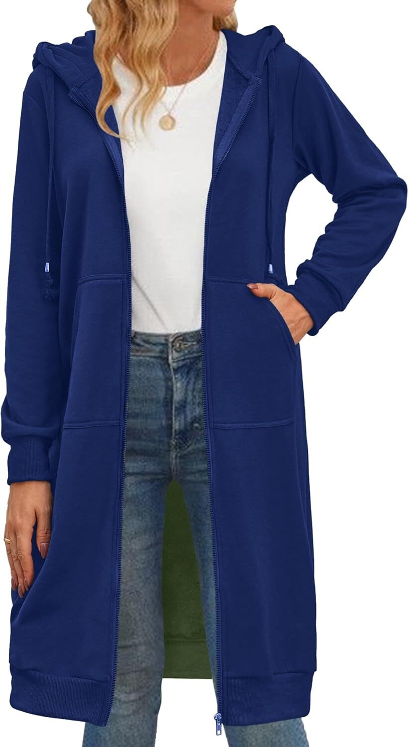 Women's Zip Up Hoodies Oversized Fleece Long Tunic Sweatshirts Casual Long Sleeve 2024 Fall Hoodie Jacket Coat
