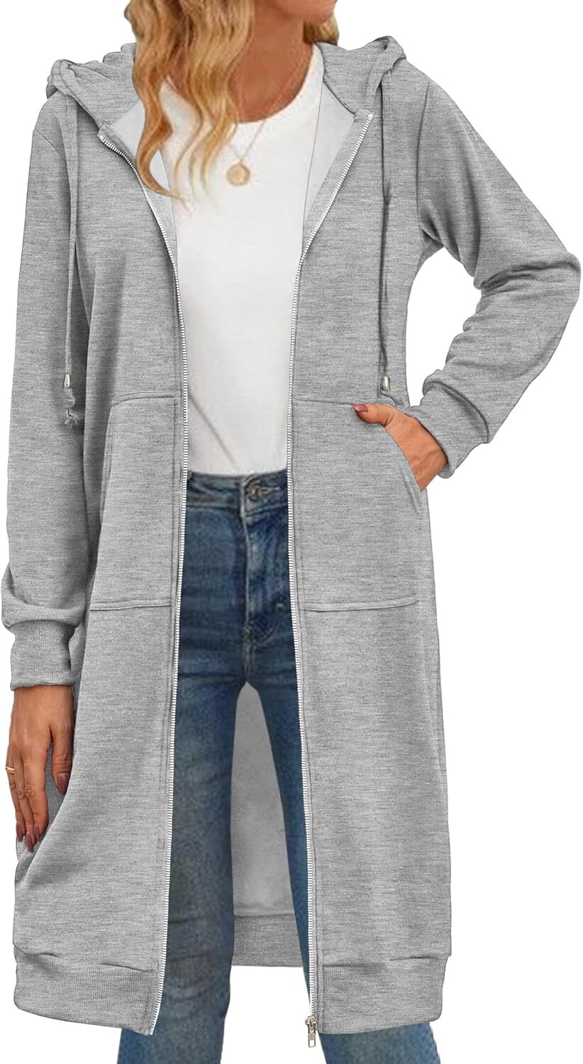 Women's Zip Up Hoodies Oversized Fleece Long Tunic Sweatshirts Casual Long Sleeve 2024 Fall Hoodie Jacket Coat