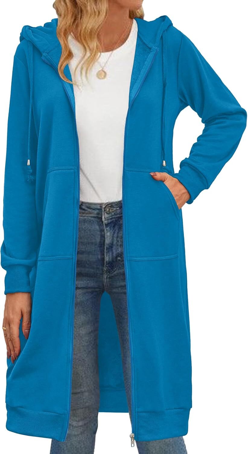 Women's Zip Up Hoodies Oversized Fleece Long Tunic Sweatshirts Casual Long Sleeve 2024 Fall Hoodie Jacket Coat