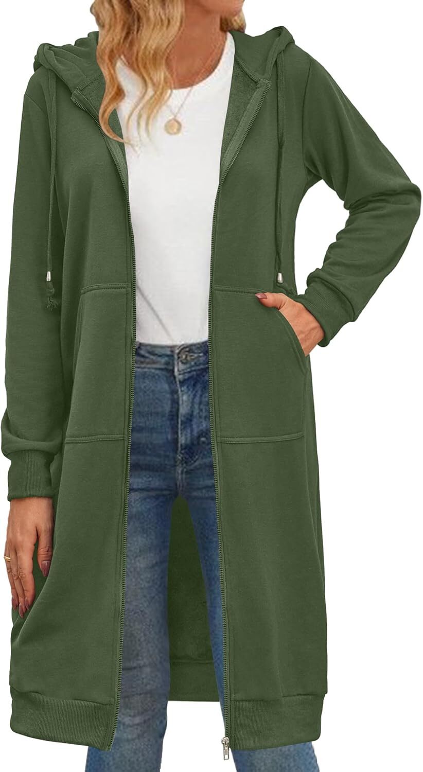 Women's Zip Up Hoodies Oversized Fleece Long Tunic Sweatshirts Casual Long Sleeve 2024 Fall Hoodie Jacket Coat