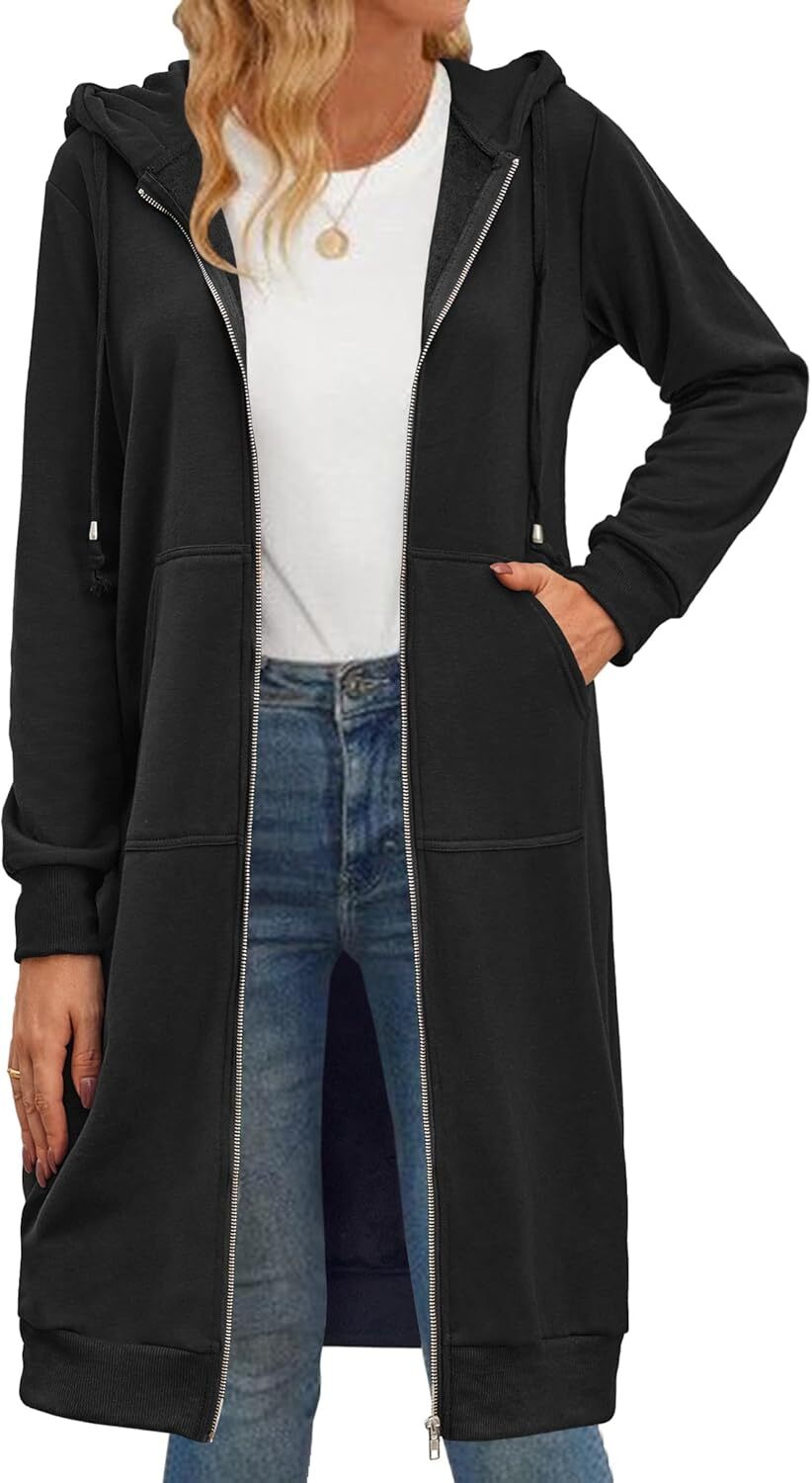 Women's Zip Up Hoodies Oversized Fleece Long Tunic Sweatshirts Casual Long Sleeve 2024 Fall Hoodie Jacket Coat